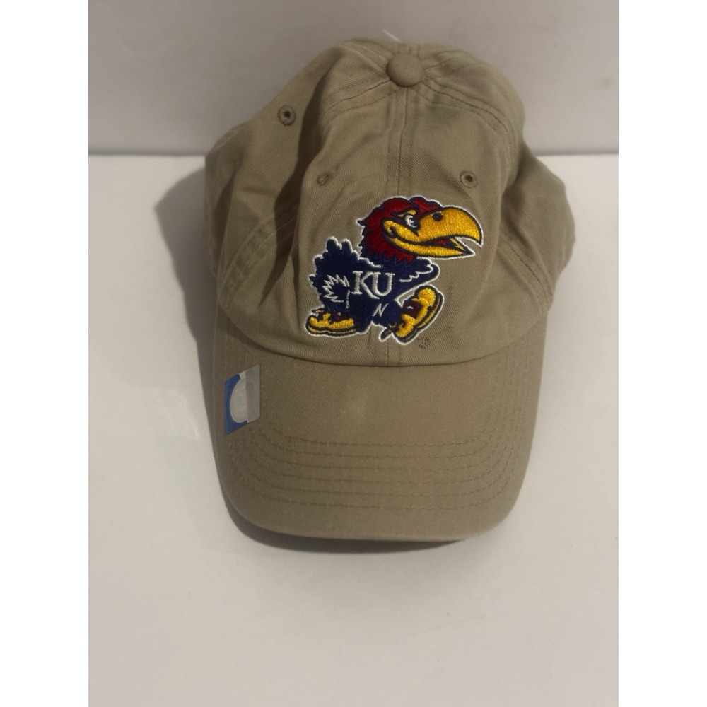 NEW Kansas Jayhawks Hat Strapback Brown Cap KU Khaki Adjustable Embroidered